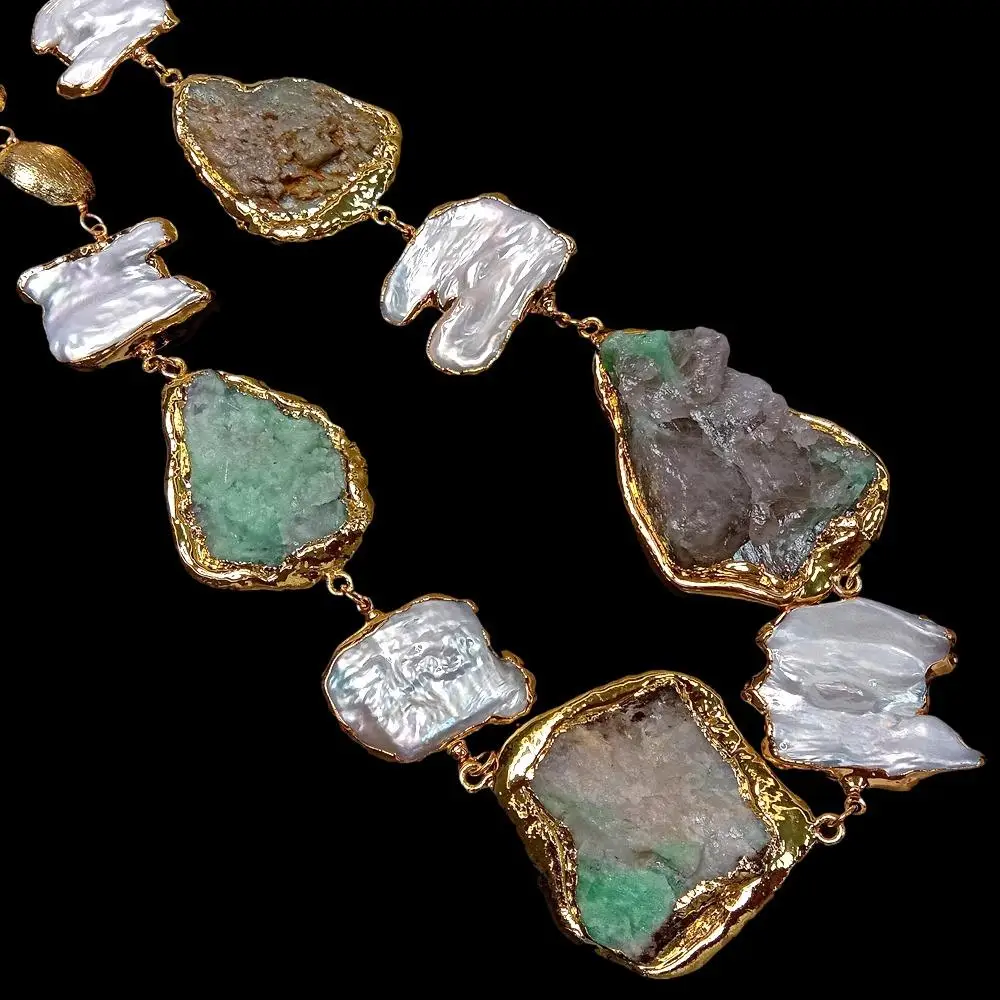 Y · YING культивированное белое жемчужное ожерелье Кеши натуральные зеленые эмеры