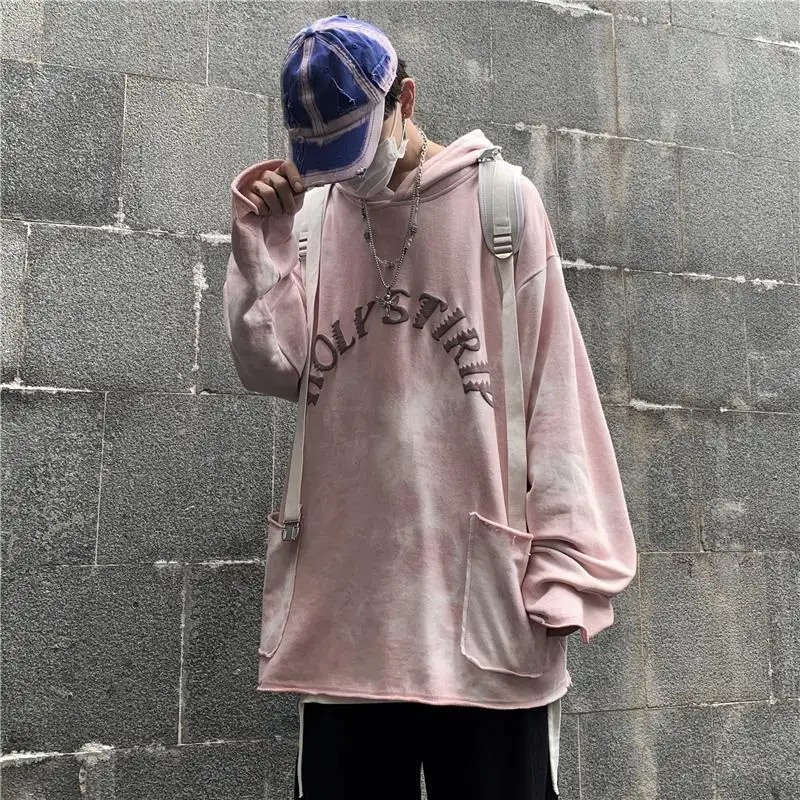 

Harajpoo Couple Sweatshirts Spring Autumn Lazy Wind Korean Version Ins Harajuku Tide Letter Tie-dye Woolen Coat Loose Hooded