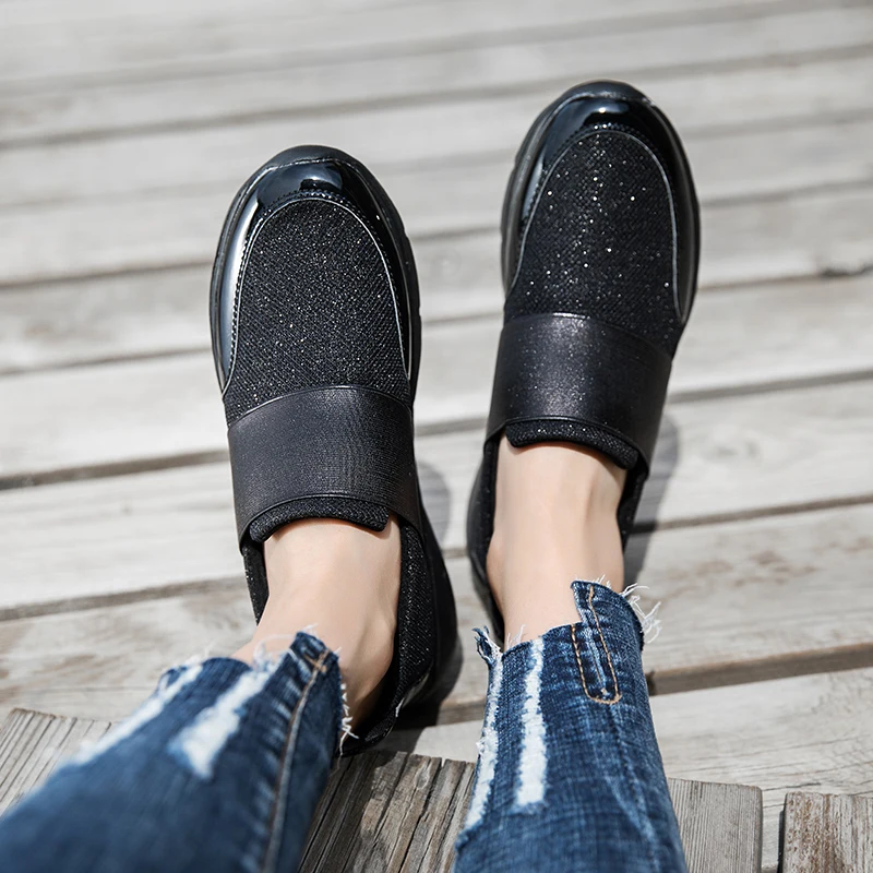 Women Flat Shoes Ladies Black Shoes Women 2020 winter Fashion mesh Mother Shoes slip on Casual Oxfords Moccasins Sneakers