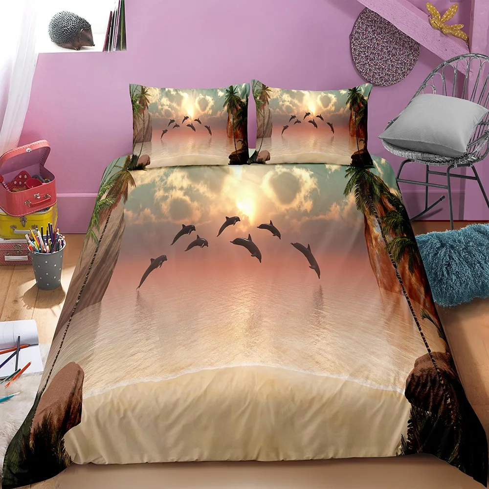 Набор пододеяльников с изображением дельфина и морской жизни Комплект
