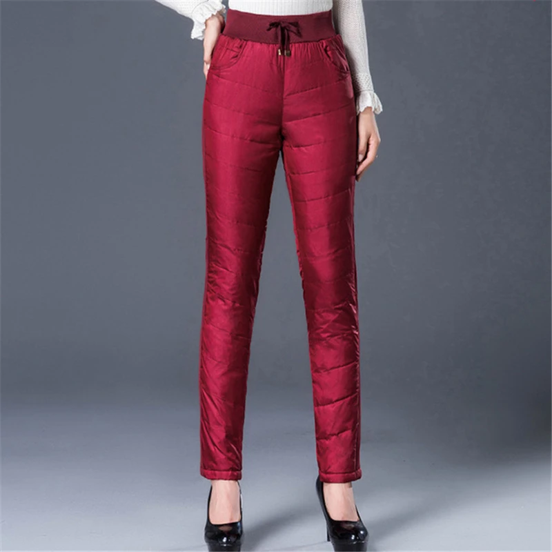 Зимние женские пуховые штаны уличные с высокой талией толстые размера плюс брюки