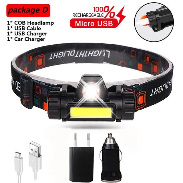 c 12000LM мощная фара XPE+ COB USB перезаряжаемая фара Встроенный аккумулятор головной свет водонепроницаемый Головной фонарь походная лампа на голову - Испускаемый цвет: c