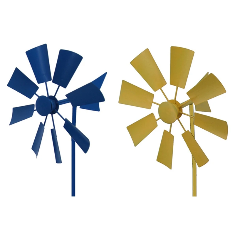 

2Pc Wind Spinner Windmill Decorative Iron Windmill Yard Plug-In Winnower Garden Wind Spinner Ornament-Blue & Yellow
