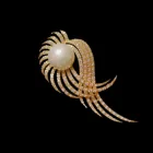 Женская Брошь с фианитом, брошь золотого цвета в форме пера, Ювелирное Украшение