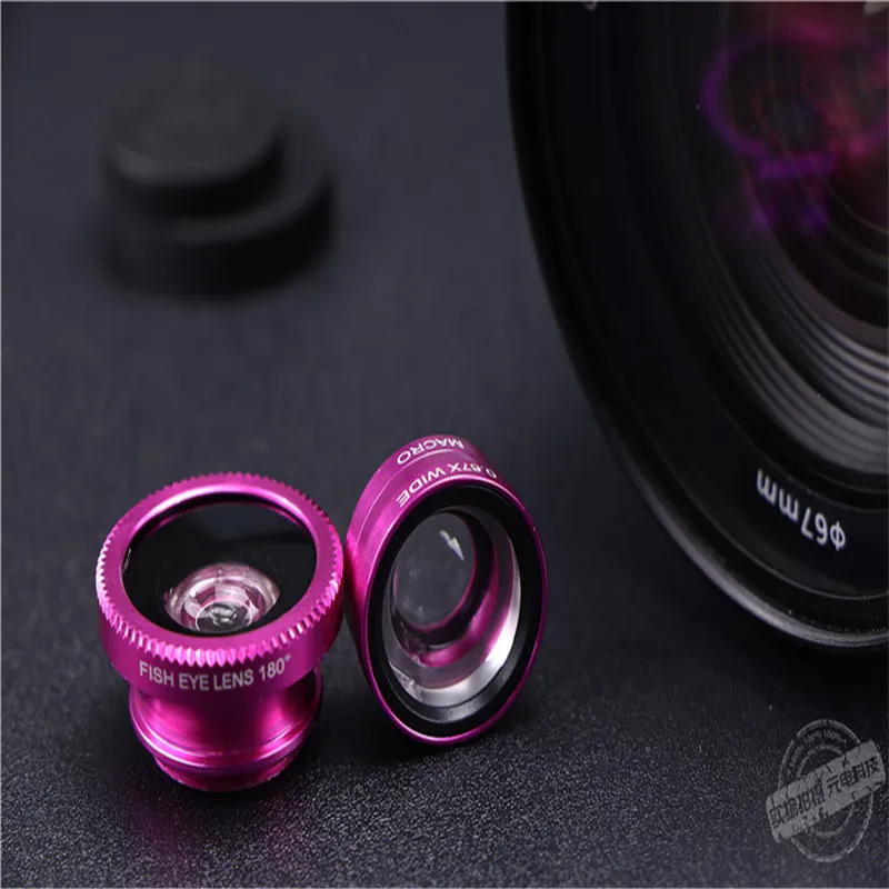 purple 3 in 1 Рыбий глаз широкоугольный Макро набор мобильный телефон съемки set3 в 1 объектив «рыбий глаз» с зажимом телефон камера комплект - Цвет: purple 3 in 1