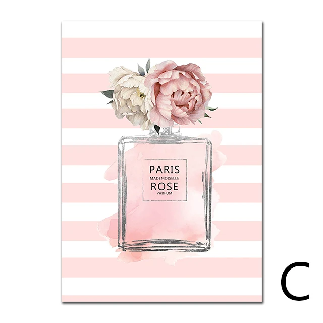 Абстрактная живопись плакат ПАРФЮМ арт Печать холст плакат Parfum розовая картина Мода Холст художественные плакаты и принты гостиная - Цвет: C