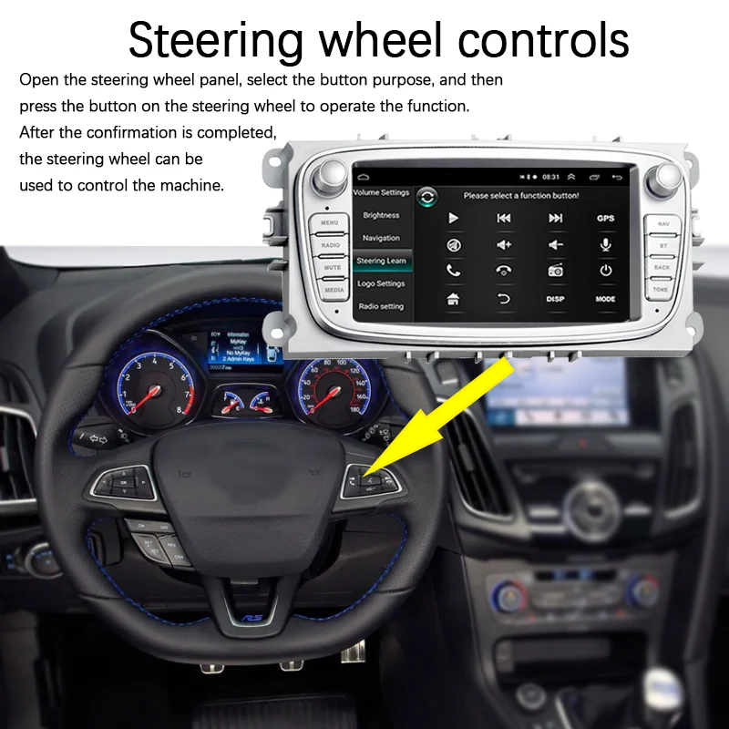 Двойной разъем Android для Ford/Focus/S-Max/Mondeo 9/GalaxyC-Max iOS Airplay FM Mirror Link F7800S серебристый