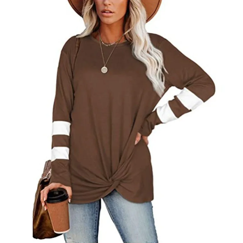

OLOMLB New Kink Folds O Neck Long Sleeve Spring Autumn T Shirt For Women Casual Solid Top Slim Ladies Tees Cotton Pullover Basic