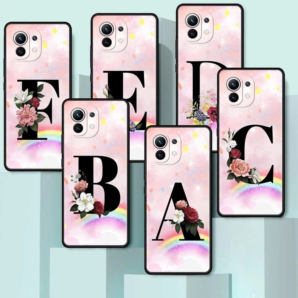 

Rainbow 26 Letters Pink A B Case For Xiaomi Mi 11 Lite 5G 10T Pro 9T Note 10 9 SE A2Lite CC9 CC9E 8Lite 10S 11T Phone Cover