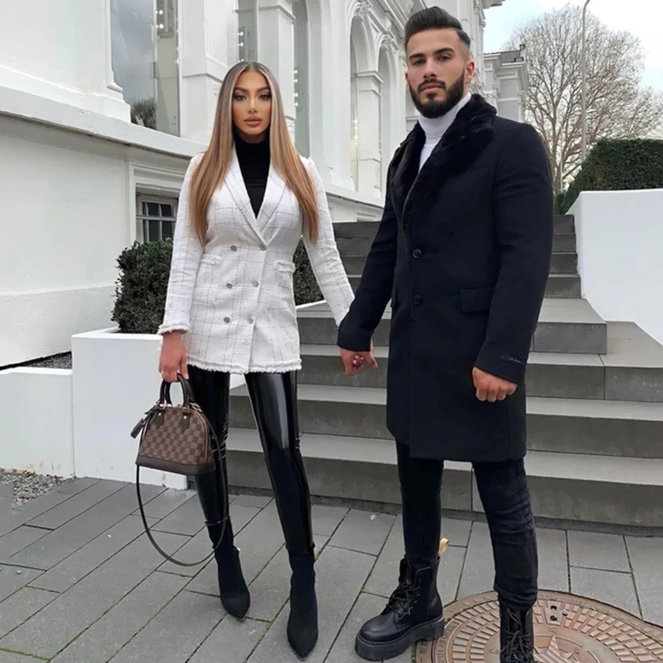 

2020 Winter New Women'S Retro Plaid A-Line Dress Sexy Long-Sleeved V-Neck Double-Breasted Club Party Mini Dress Vestidos