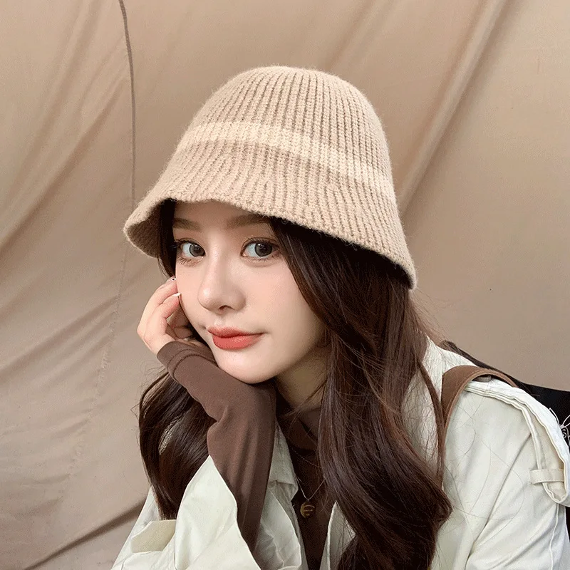 

2021 new female Korean style stitching knitted hat ethnic style simple and pure fisherman hat men and women outing sunscreen
