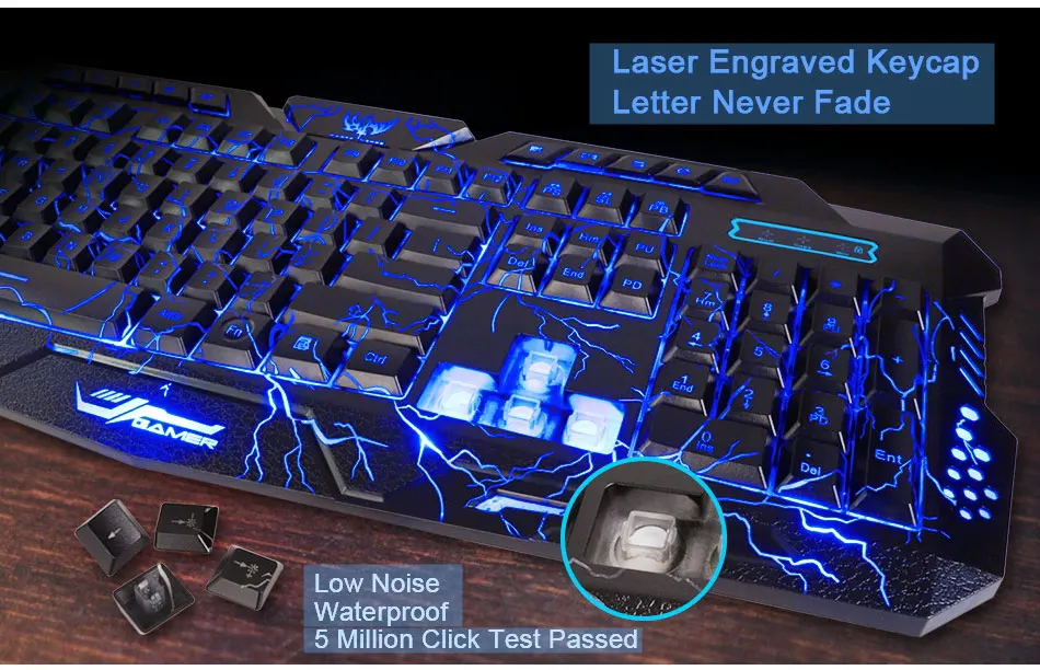 LED клавиатуры 3-Цвет клавиатуры Keyboard Switch подсветкой USB Проводная Игровые ПК / ноутбука русский и английский клавиатуры Игровая освещенная клавиатура привело клавиатура с подсветкой