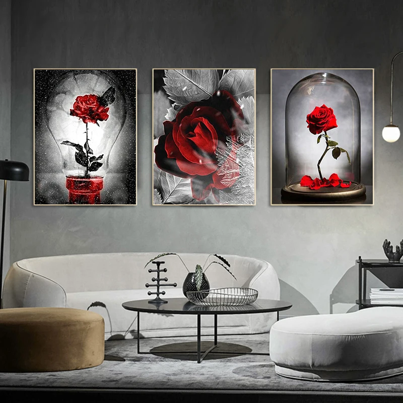 

GATYZTORY 3PC Paint By Number Red Rose Drawing On Canvas HandPainted Painting Art Gift DIY Pictures By Number Flower Kits Home