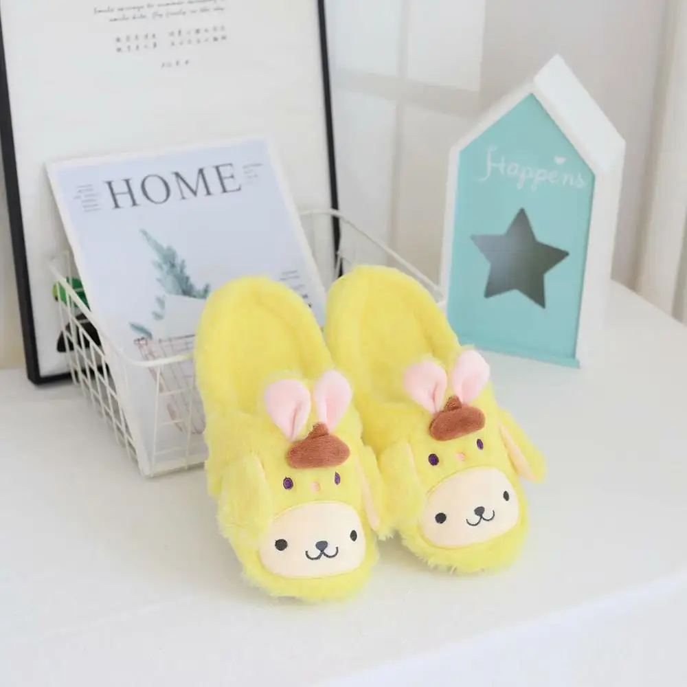 Комнатные теплые женские тапочки милые Мультяшные животные зимняя меховая