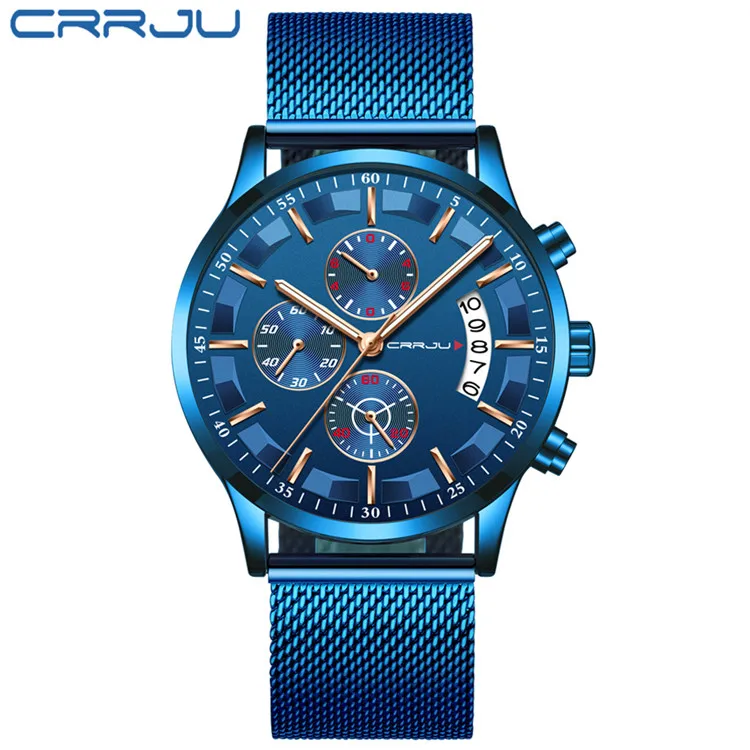 M blue Rose CRRJU Топ люксовый бренд для мужчин бизнес аналоговые кварцевые часы из нержавеющей стали ремешок наручные часы Relogio Masculino часы Horloges Hours - Цвет: M blue Rose