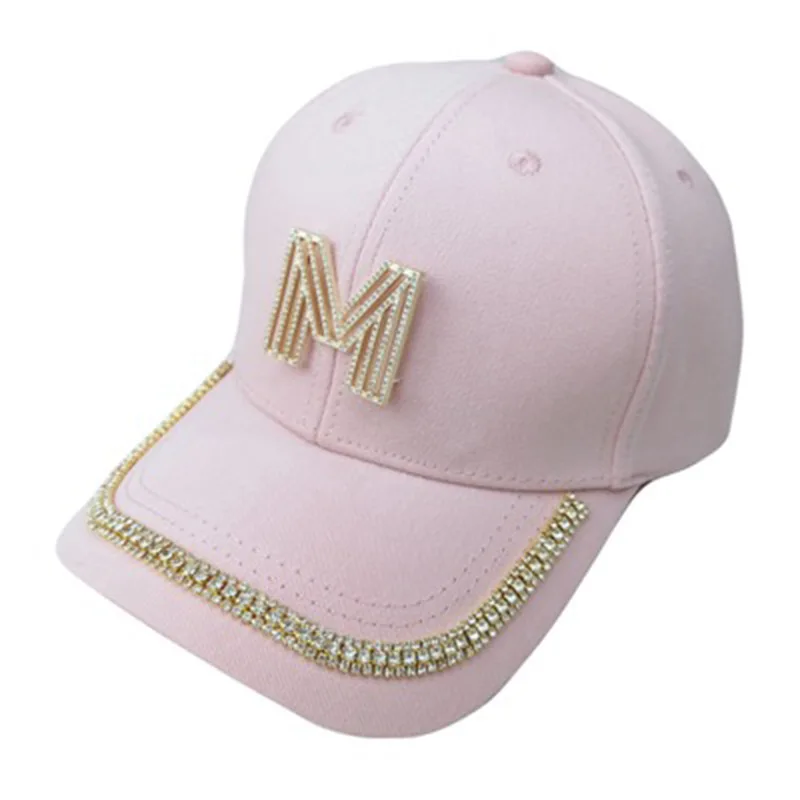 

New Letter M Women's Bling Baseball Cap Ladies Fashion Caps with Rhinestones Snapback Hip Hop Hats
