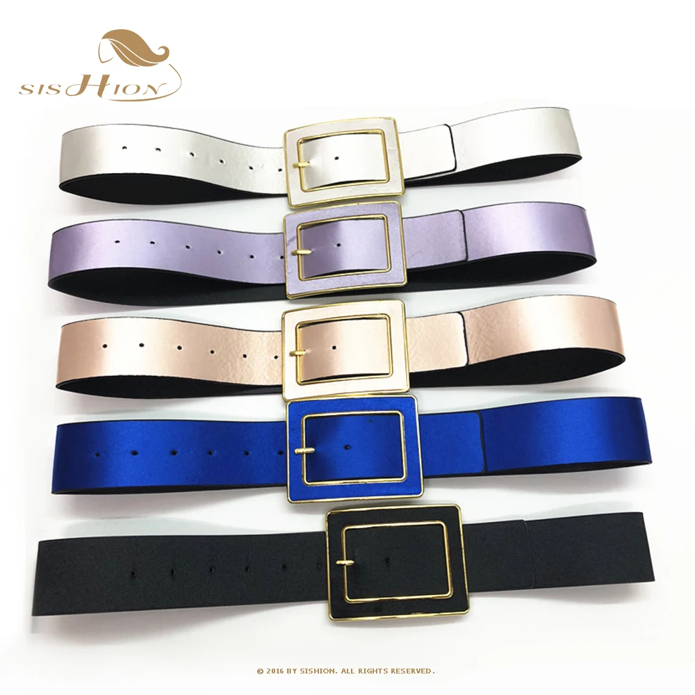 SISHION 2022 New Silk Ribbon Pu Leather Women Belt VD2658 11 Series Solid Colors Black Wide Belt Ceinture Cinturones Mujer