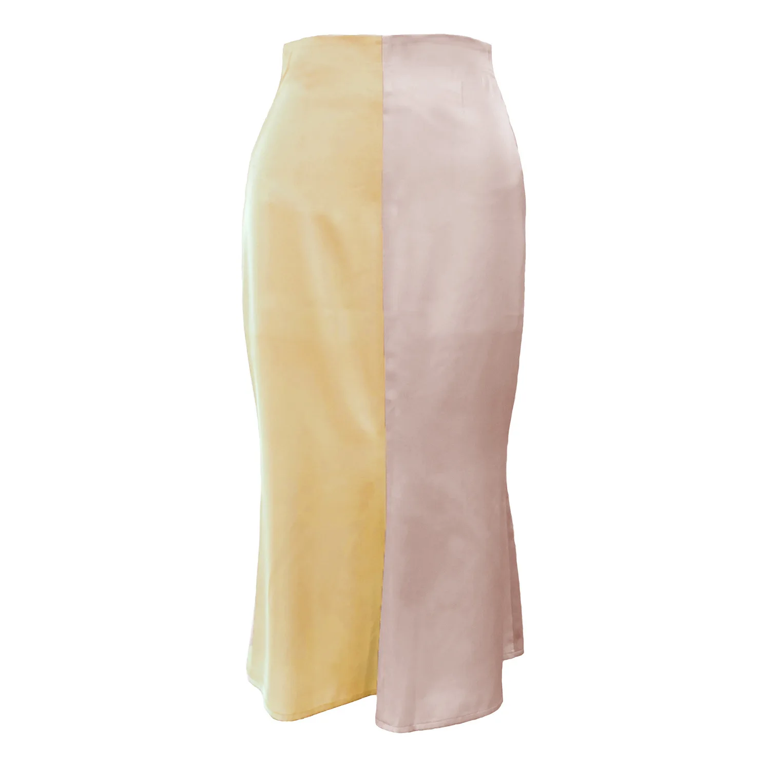 

2021 Summer New Women's Fashion Skirt High Waist Zipper Satin Color Matching Dress