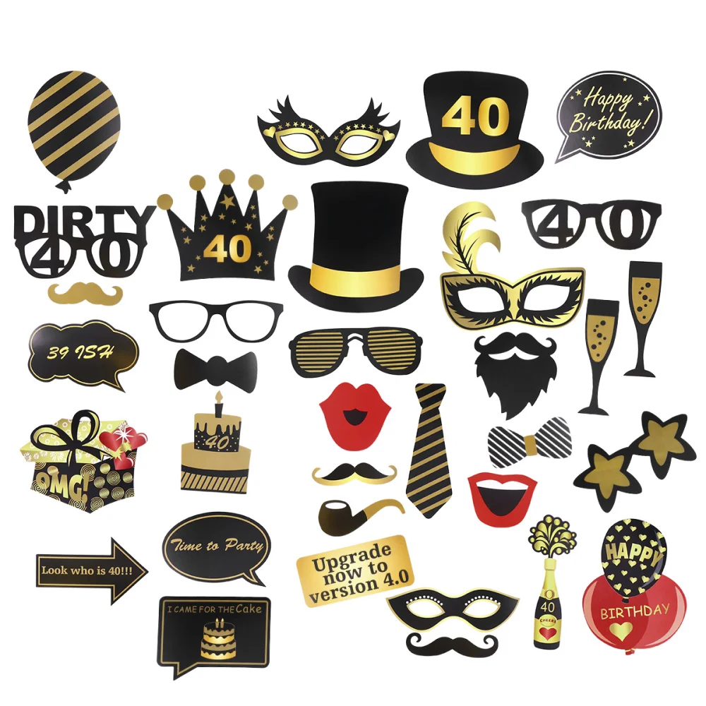 

35pcs Birthday Photo Prop Set Creative Decor Prop Set for Party Festival Birthday (40 Years Old Pattern)