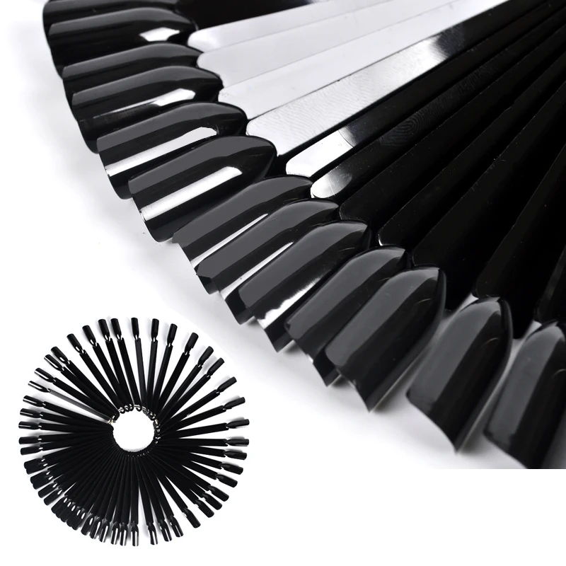 

50 Sticks New Pro Black False Nail Art Color Chart Stick Nails Polish Display Foldable Practice Fan Board Tools