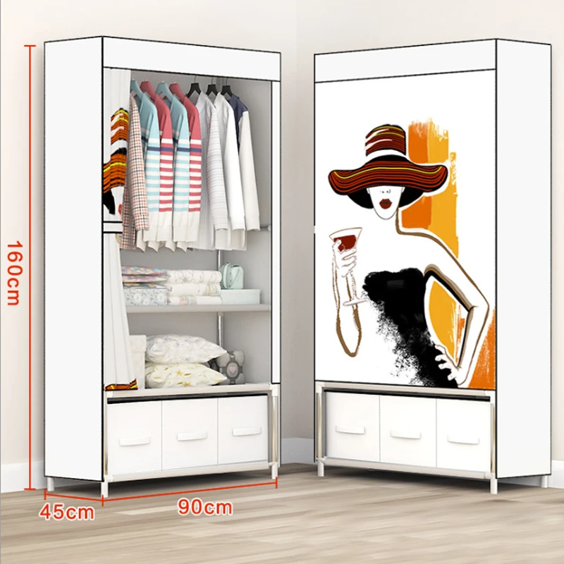 Bedroom Multipurpose Fold Portable Oxford Cloth Home Furniture Wardrobe Cats Storage Metal Shelf Organizer Cabinet Dustproof | Мебель