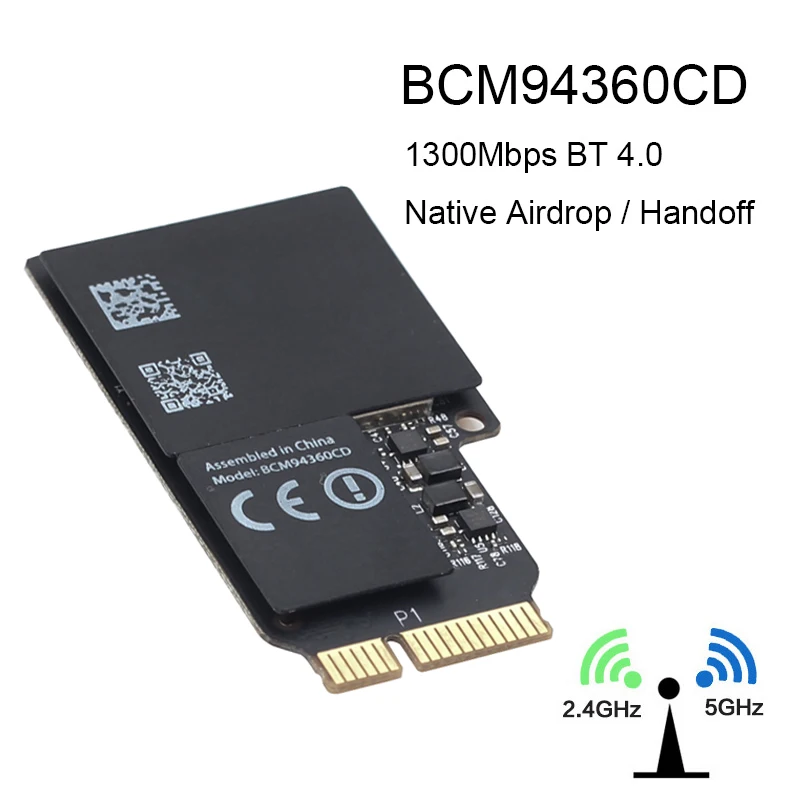 

1750Mbps BCM94360CD Dual Band 2.4G/5GHz 802.11ac Bluetooth 4.0 Mini PCI-E Wifi Card Wireless Adapter MacOS Hackintosh Dekstop PC