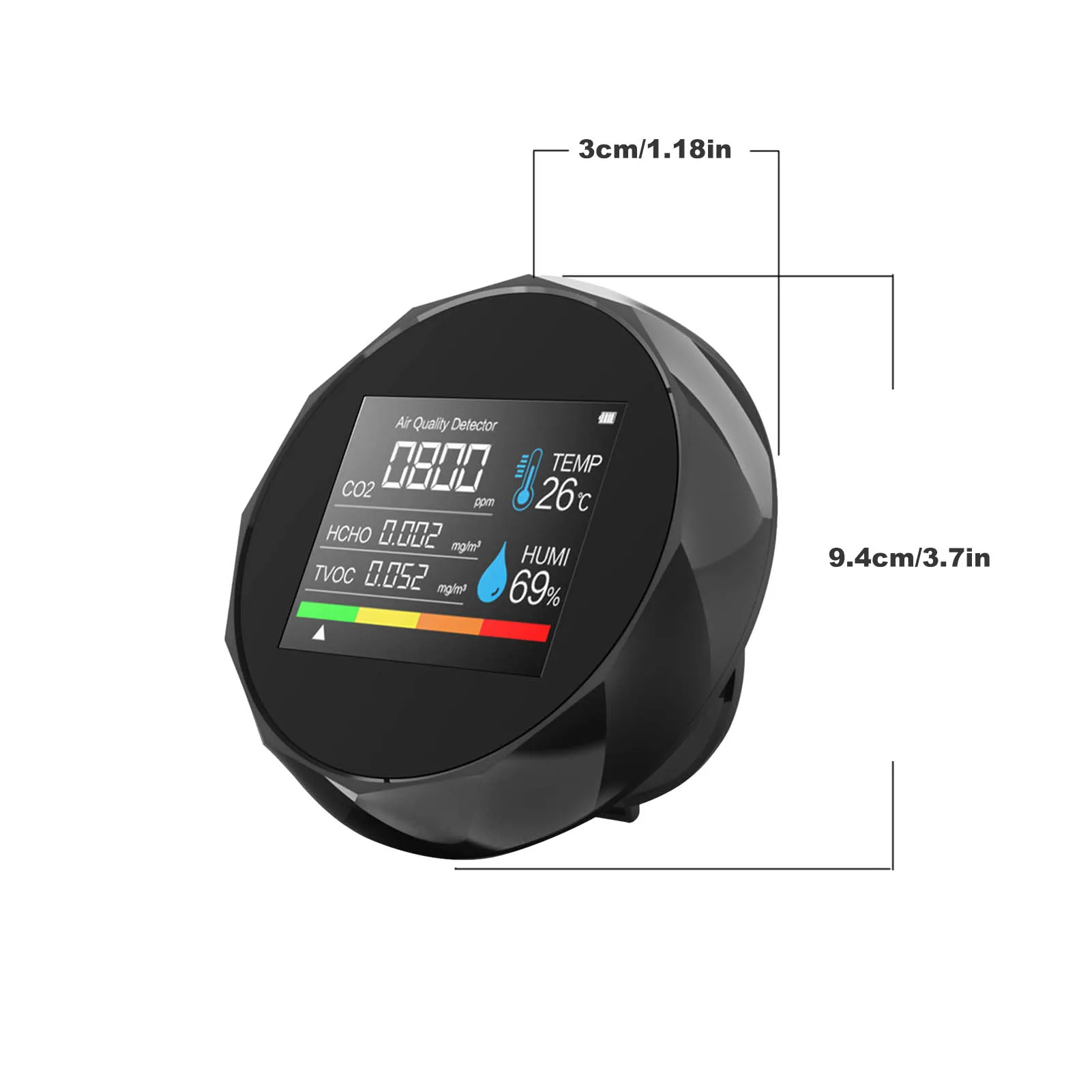 

Air Quality Tester CO2 Detector Temperature & Humidity Meter Real-time monitoring color change Intelligent color screen display