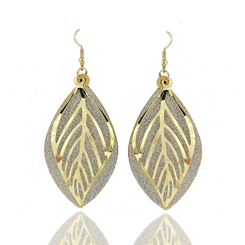 IMaySon металлические подвески полый лист капля сплав двойной скраб серьги