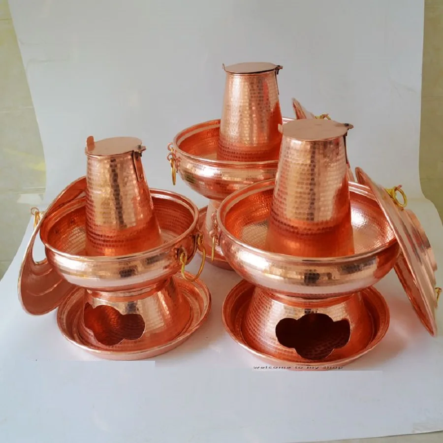 

1 PC Pure Copper Hot Pot Large Capacity with Lid Handmade Thick Home Restaurant Use