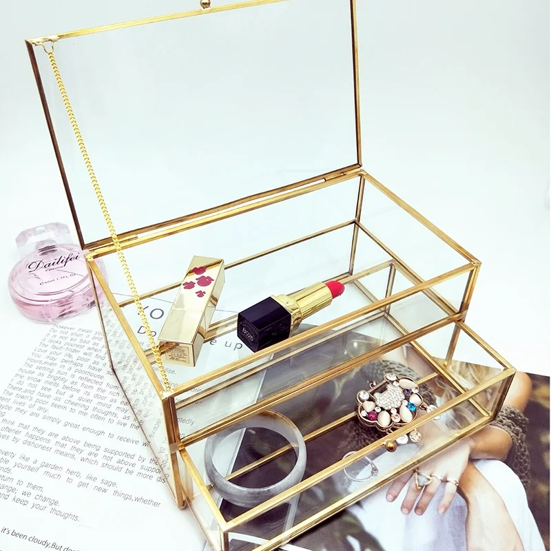 Винтажный стеклянный ящик для хранения косметики органайзер ящика настольный