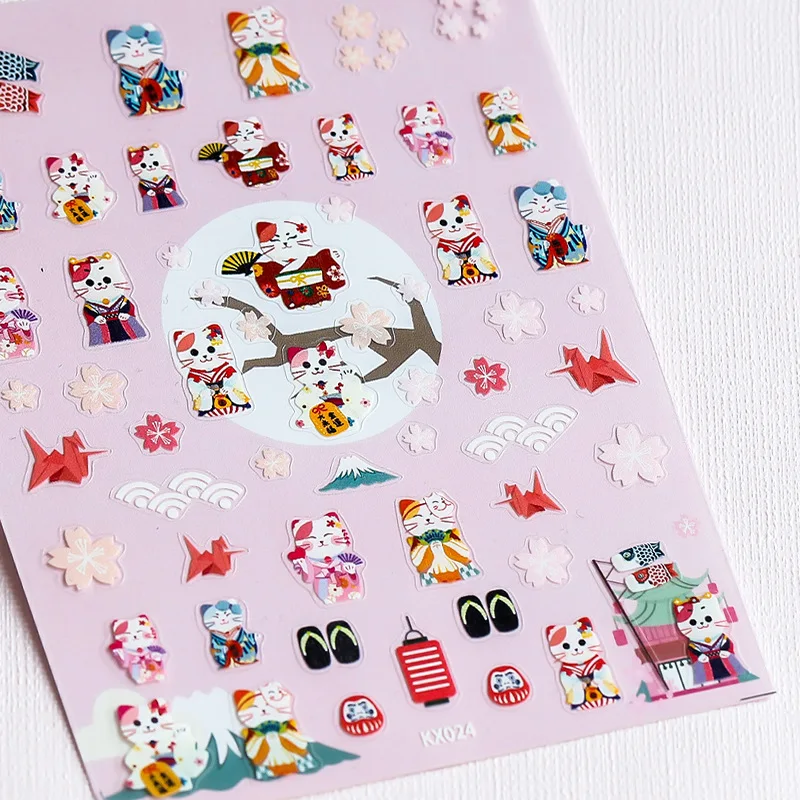 1 шт. симпатичное кимоно Счастливый Кот 3D клейкая наклейка для ногтей 5D мягкие