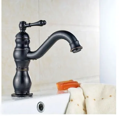 

European and American style hot and cold faucet black all copper above counter basin faucet black bronze rotatable under counter