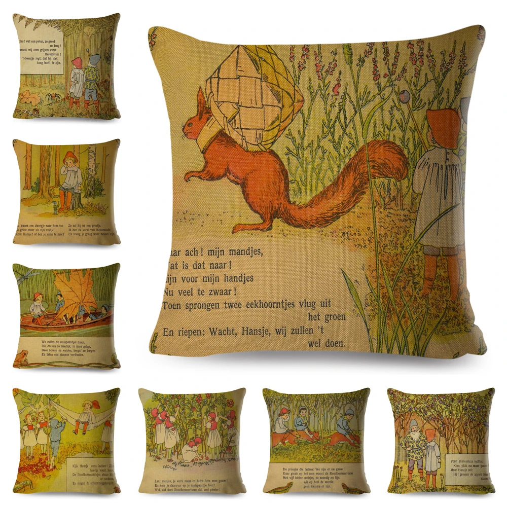 

Vintage Style Cartoon Cushion Cover Decor European Fairy Tale Pillowcase for Sofa Home Children Room Polyester Pillow Case