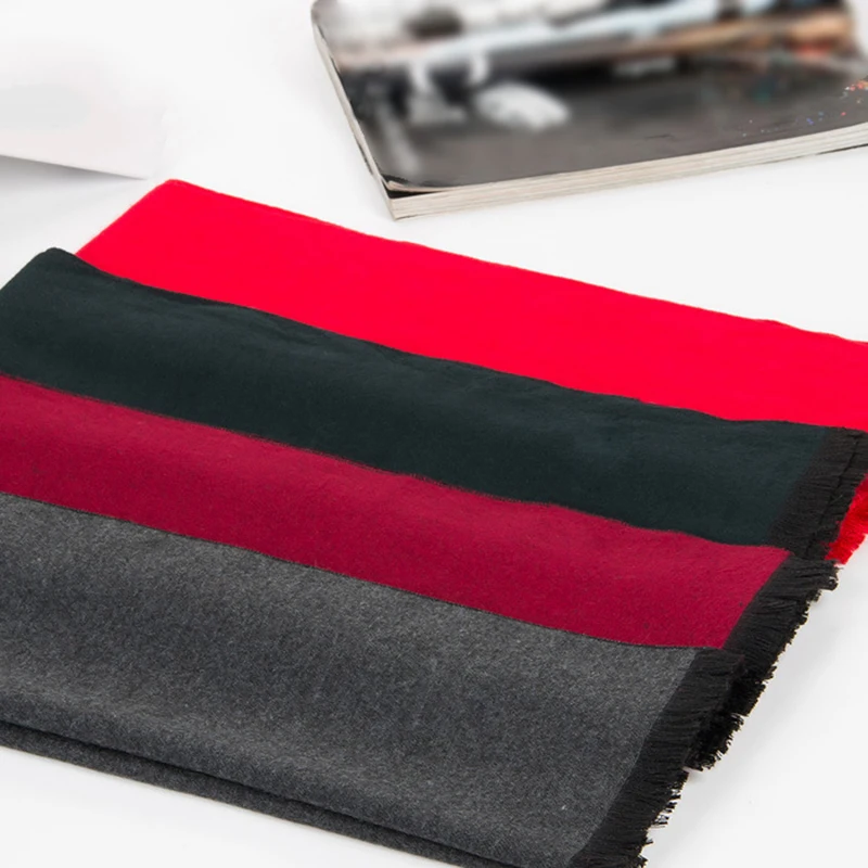 Мужской кашемировый шелковый шарф однотонный классический зимний теплый шаль