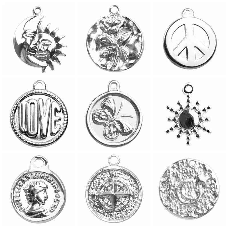 

10pcs Sun Butterfly Love Stainless Steel Pendants For Women Men Without Chain Necklace Earrings Charms In Bulk Handmade Material