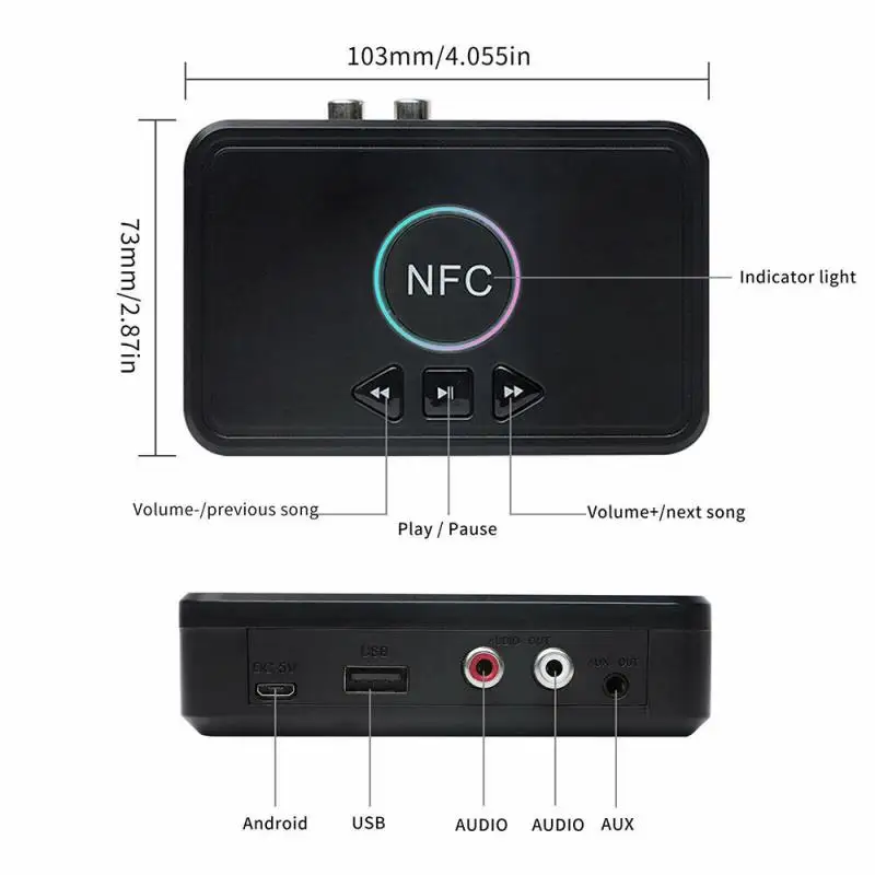 

Wireless Adapter USB Bluetooth 5.0 Receiver Wireless 3.5mm AUX NFC to 2 RCA Audio Stereo Adapter Portable Audio Video