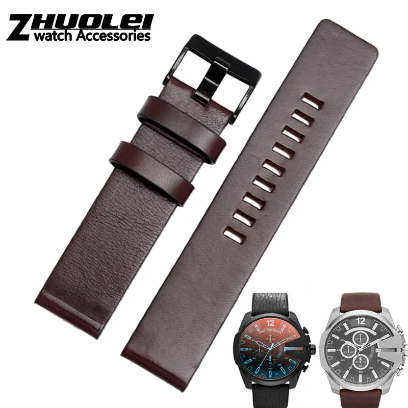 dark brown black Ремешок из коровьей кожи для дизельного ремешка подходит DZ7312 | DZ4323 | DZ7257 с пряжкой из нержавеющей стали 24 26 27 28 30 мм полосы - Цвет ремешка: dark brown black