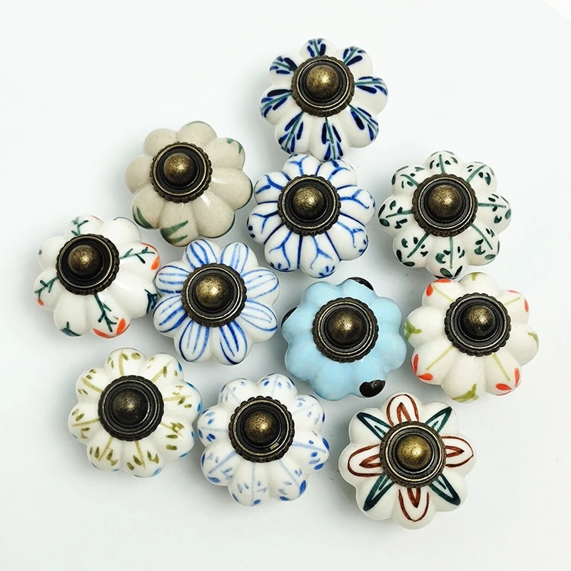 

1 Piece 33mm Pumpkin Knob Ceramic Cabinet Handle Furniture Pull Cupboard Door Handles Single Hole Cabinet Handles with screws