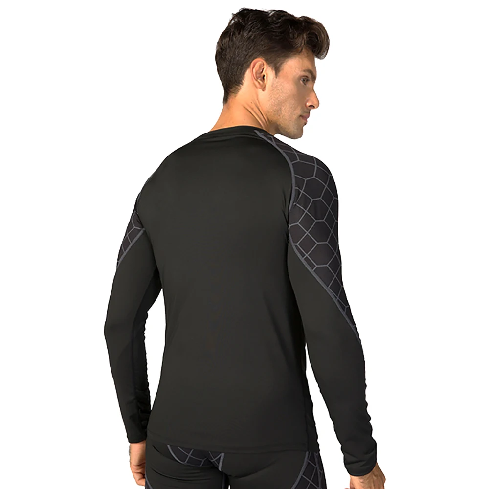 Men Compression Shirt Quick Dry Print Patchwork Tight Long Sleeve Running T-shirt Underwear Gym Fitness Training Sportswear
