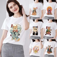 womens t shirt casual anime woman clothes japanese vitality cartoon cat harajuku pattern printing series slim o neck top