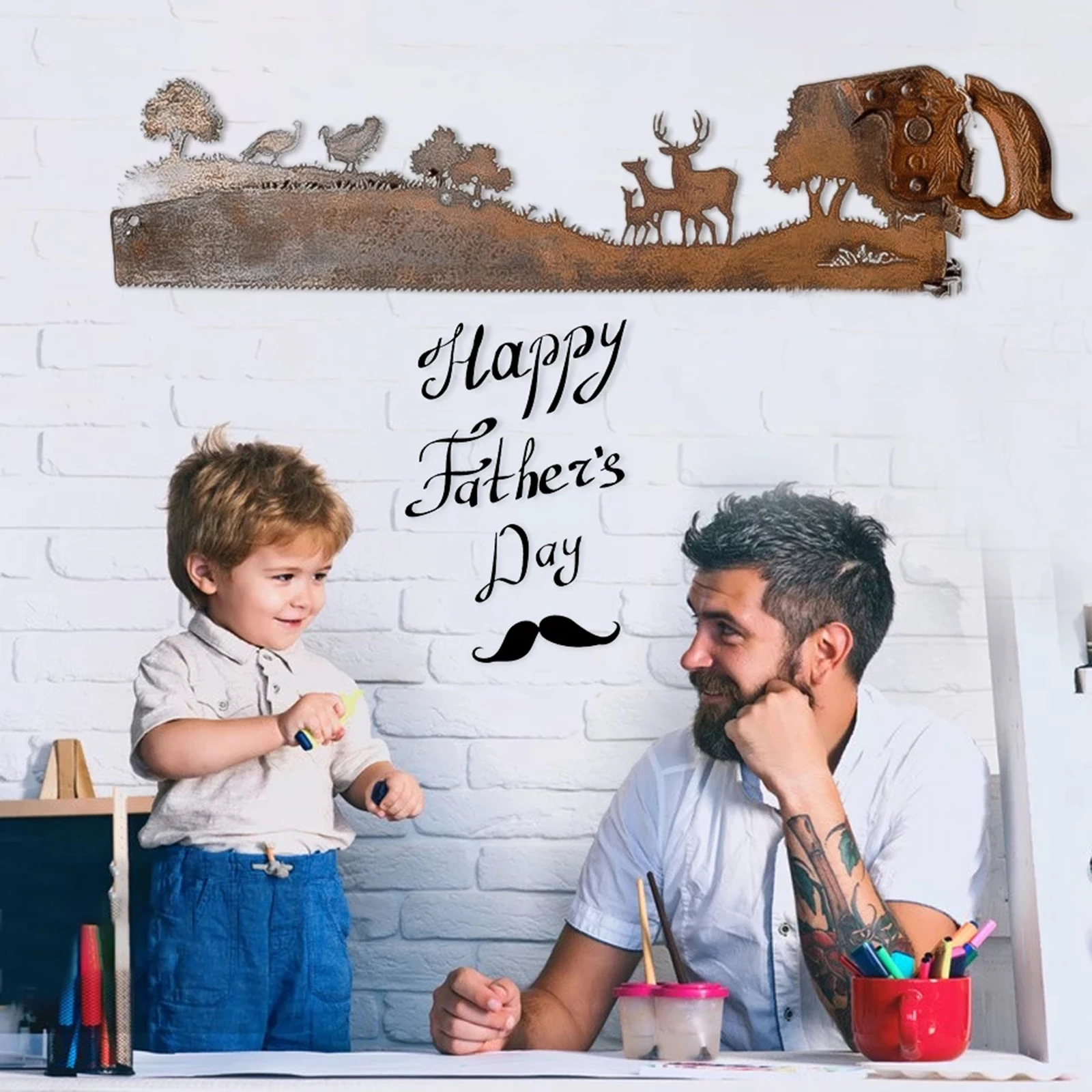 

Hand Saw Metal Art Wall Decoration Father's Day Ornaments For Living Room Pendant Cow Hand Party Supplies Cutting Handsaw Gifts