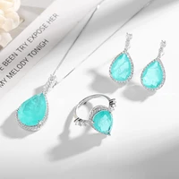 sweet blue water drop earrings female trend crystal jewelry set summer statement dangle earrings 925 silver needle stud earings