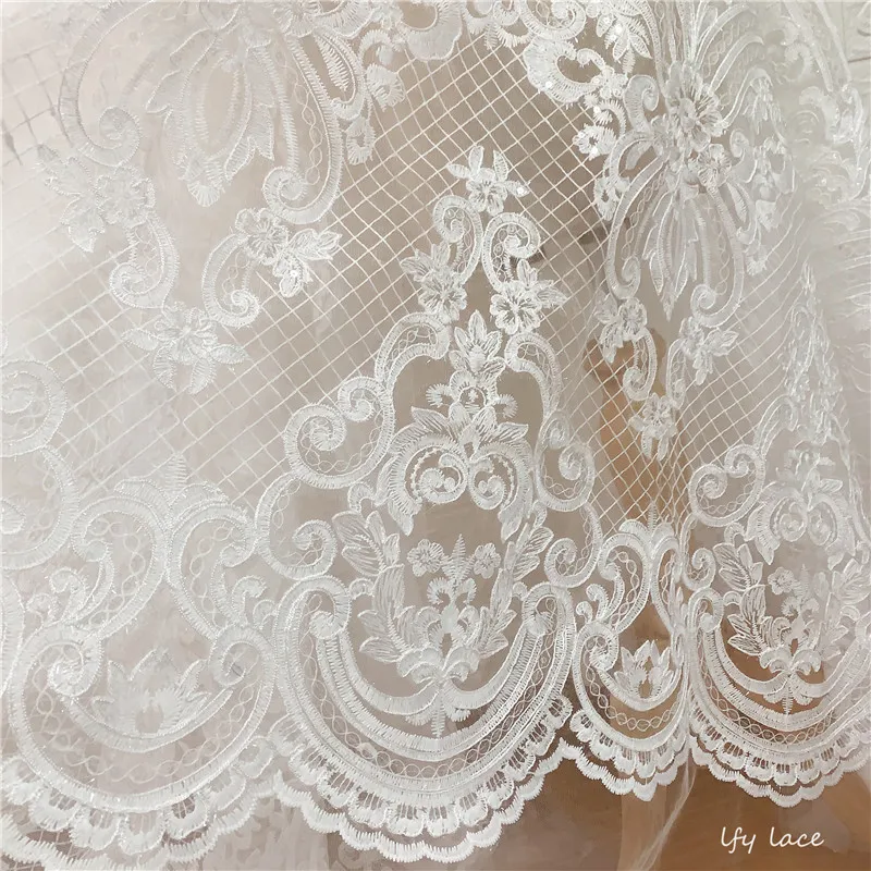 Новейшее белое свадебное платье с вышивкой французская кружевная ткань Шантильи
