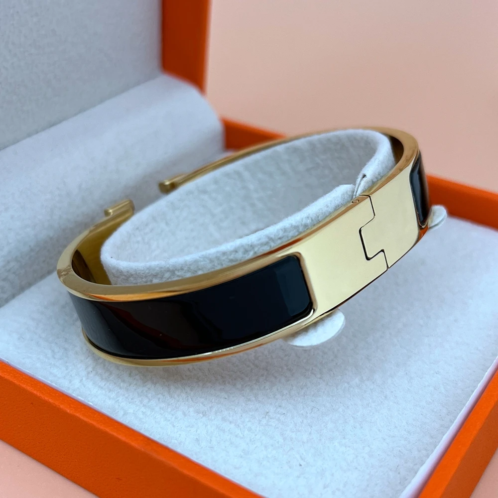 

Luxury Designer 12mm Titanium Steel Enamel Charm Bracelets Women Men Designer Bangles Bracelet Gifts Wholesale Jewelry