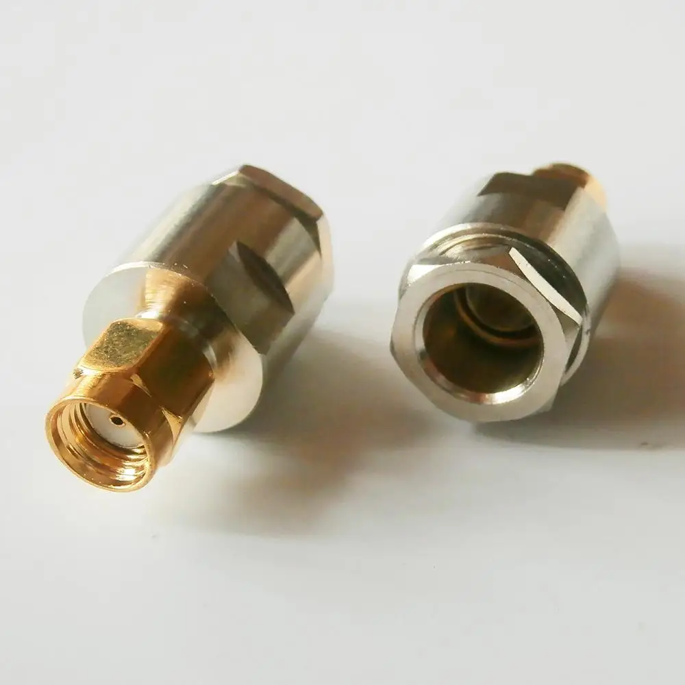 

1X Pcs RP-SMA RPSMA RP SMA Male plug Clamp Solder For LMR195 RG58 RG142 RG223 RG400 Cable Straight Gold Brass RF Adapters