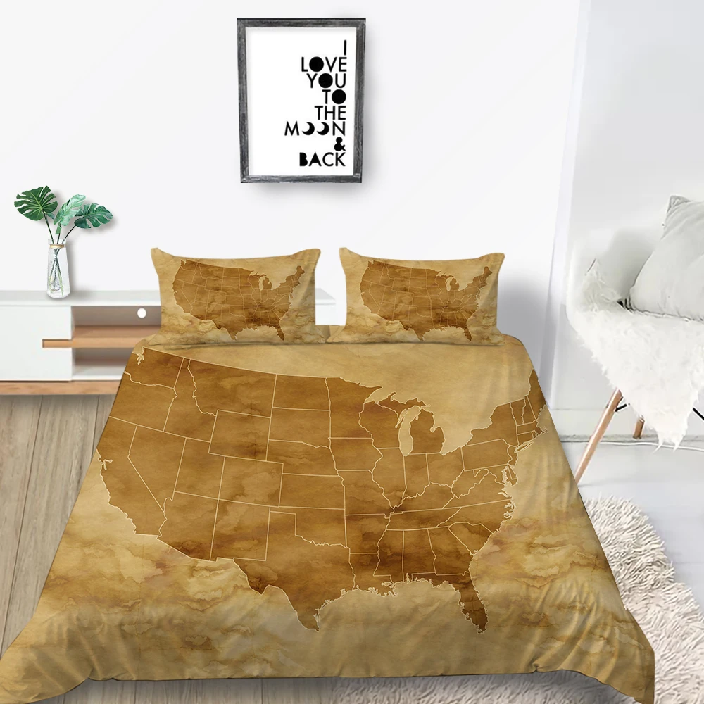 Винтажный комплект постельного белья с американской картой Модный
