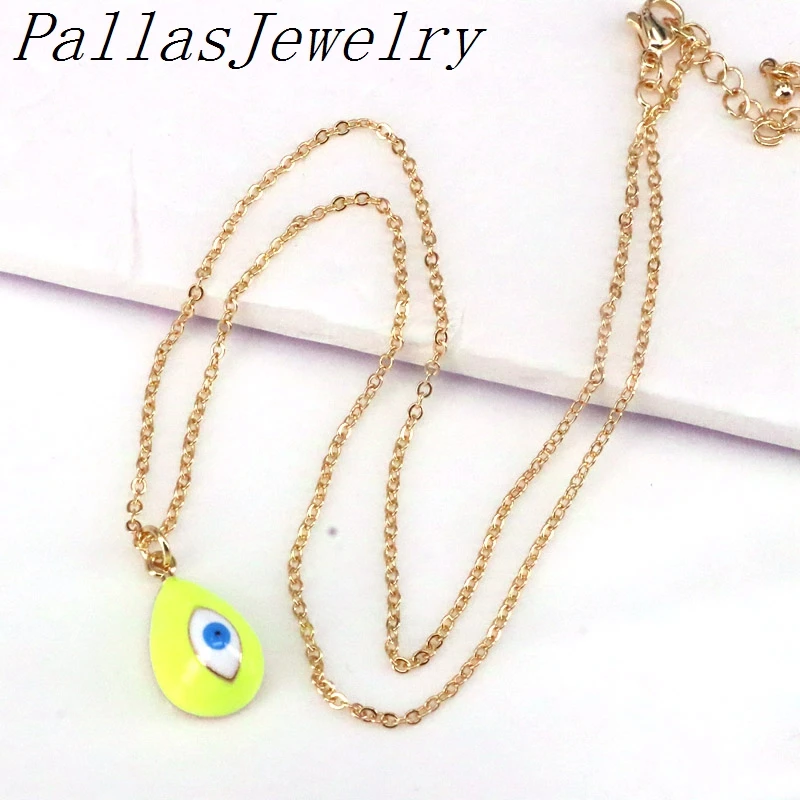 

5Pcs Mix Color Enamel Eye Turkish Women Men Jewelry Pendant Necklace Gold Color Chain Necklace