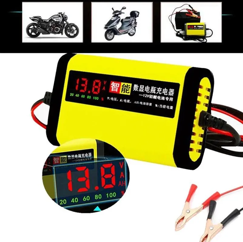 12V 2A LCD Display Smart Charger For 12V Motorcycle Car Battery Fully Automatic Charging Adapter Lead Acid Gel Charger 110V 220V