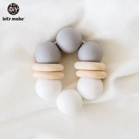 lets make 1pc wooden teether ring 20mm silicone teething beads baby infant toys montessori food grade baby teether rattle toys