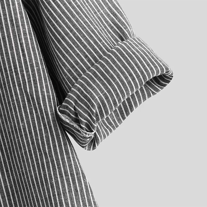 

2021 Shirts for Men Spring/Autumn Long Sleeve Striped Shirt Men's Cotton Linen Top 4 Button Pullovers Casual Shirt Men Clothing